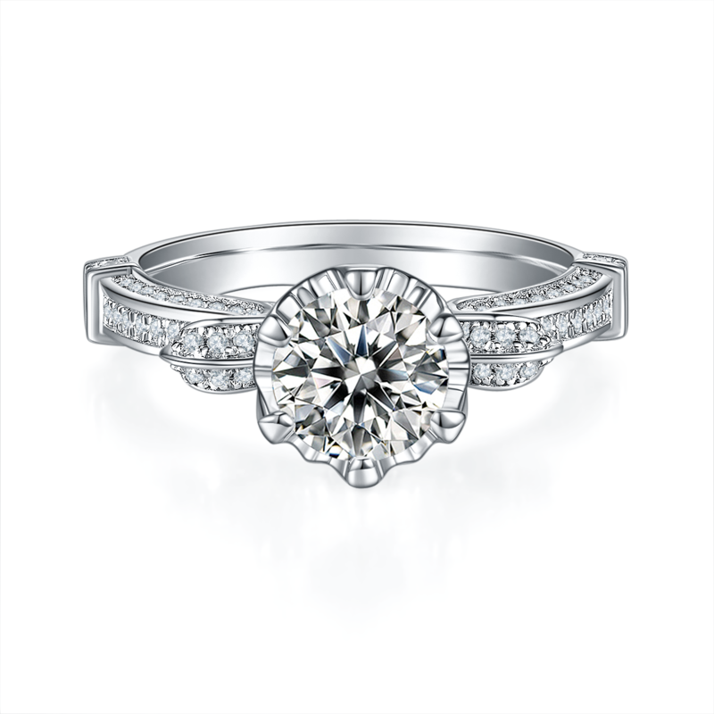 天鹅湖S925银镀白金MoissaniteWomen's Ring1ctD级